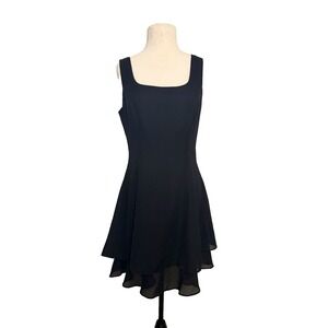 Vintage 90s Chelsea Nites Little Black Chiffon Layered Fit & Flare Dress Size 10